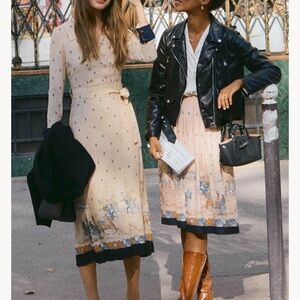 Elizabeth Retro Printed Dress - Elegant Cream and Black Long Sleeve Dress